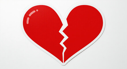 Obraz premium broken heart, red heart, heartbreak symbol,Broken red heart with a vibrant emotional design, displayed on a minimalistic white background,