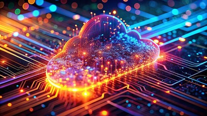 Intricate Digital Cloud Network A Glowing Macro View of Circuitry Particles and Energy