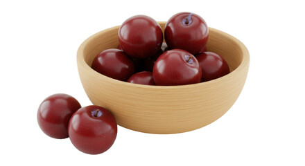 Isolated Plums in Wooden Bowl