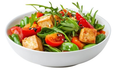 Tofu stir fry food isolated on white background transparent PNG clipart.