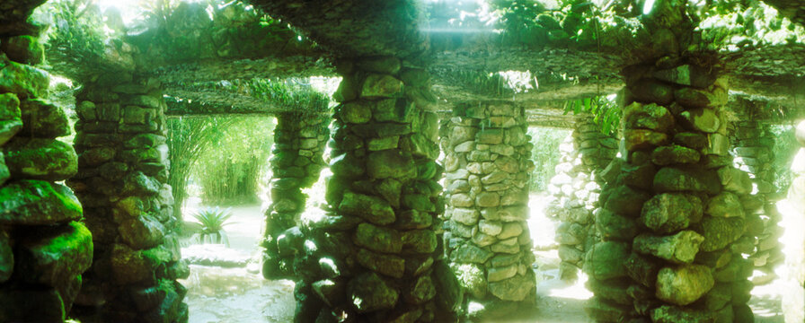 Stone canopy in the botanical garden, Jardim Botanico, Zona Sul, Rio de Janeiro, Brazil.