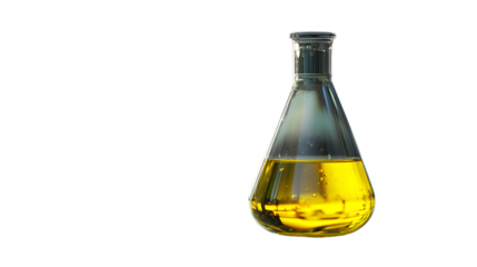 Professional Clear Glass Flask Filled with Yellow Liquid for Laboratory Use