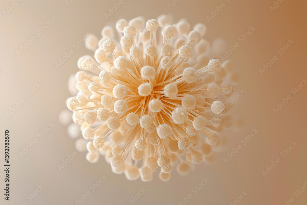 Poster delicate spheres atop thin stems form a textured, spherical shape against a soft, gradient backgroun
