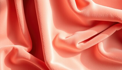 Luxurious Coral Velvet Fabric Draped in Soft Folds  Texture and Light
