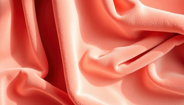 Luxurious Coral Velvet Fabric Draped in Soft Folds  Texture and Light