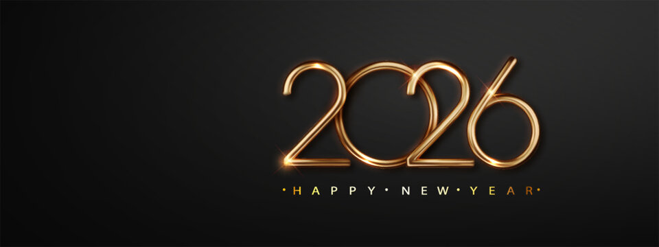 Happy New Year 2026 Golden Realistic Number. Premium Vector design for New year and Christmas Celebrations