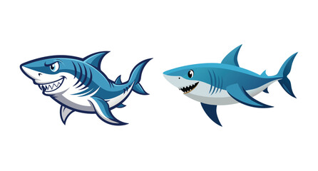 Two Cartoon Shark Illustrations Against a White Background
