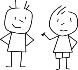 hand drawn vector illustration of happy family, happy getting know each other, hands in the air and hips, isolated vector illustration on white background