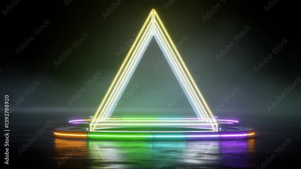 Poster equalizer bars spin within a colorful triangular formation in space generative ai