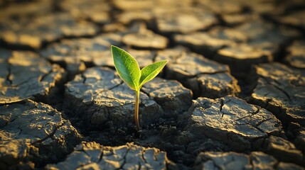Tenacious sprout emerging from arid land, a symbol of hope and renewal