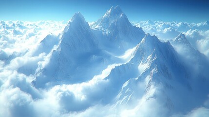 Snowy mountain peaks above clouds