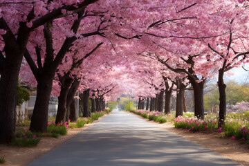 Naklejka premium name: cherry blossom tunnel,