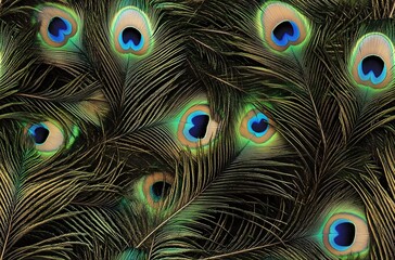 Fototapeta premium Beautiful peacock feather seamless pattern wallpaper
