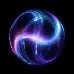 Obraz premium Abstract luminescent sphere pulsating with vivid neon energy. Particles and waves of magical glowing