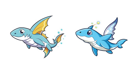 Two Cute Cartoon Shark-like Creatures in a Dive.