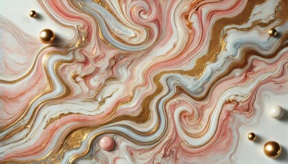 Obraz premium Swirling marble texture with pink and gold fluid art creating an abstract background