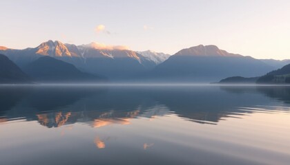 Fototapeta premium Serene Mountain Lake at Dawn Peaceful Reflection of Nature's Beauty
