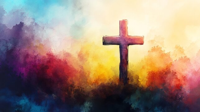 Christian cross painting colorful background religious art faith hope love spirituality jesus christ art