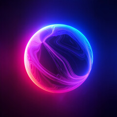 Abstract luminescent sphere pulsating with vivid neon energy. Particles and waves of magical glowing