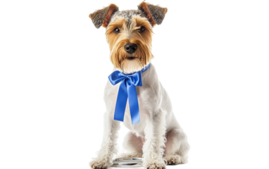 A Wire Fox Terrier with Its Distinctive Coat Sitting Proudly isolated on white background PNG