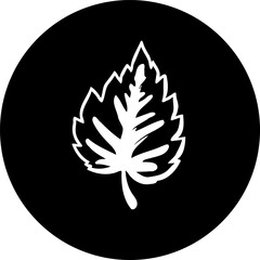 White Leaf Design Isolated on a Black Circle Background for Logo or Icon