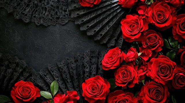 A Spanish flamenco-style anniversary theme with red roses and lace fans.