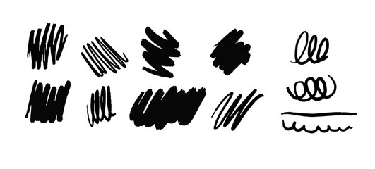 Fototapeta premium Black Hand Drawn Brush Strokes Set, Abstract Scribble Illustration
