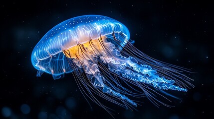 Fototapeta premium Bioluminescent Jellyfish in Dark Water