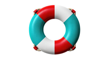 Red and white striped life preserver, a symbol of safety rescue in water striking