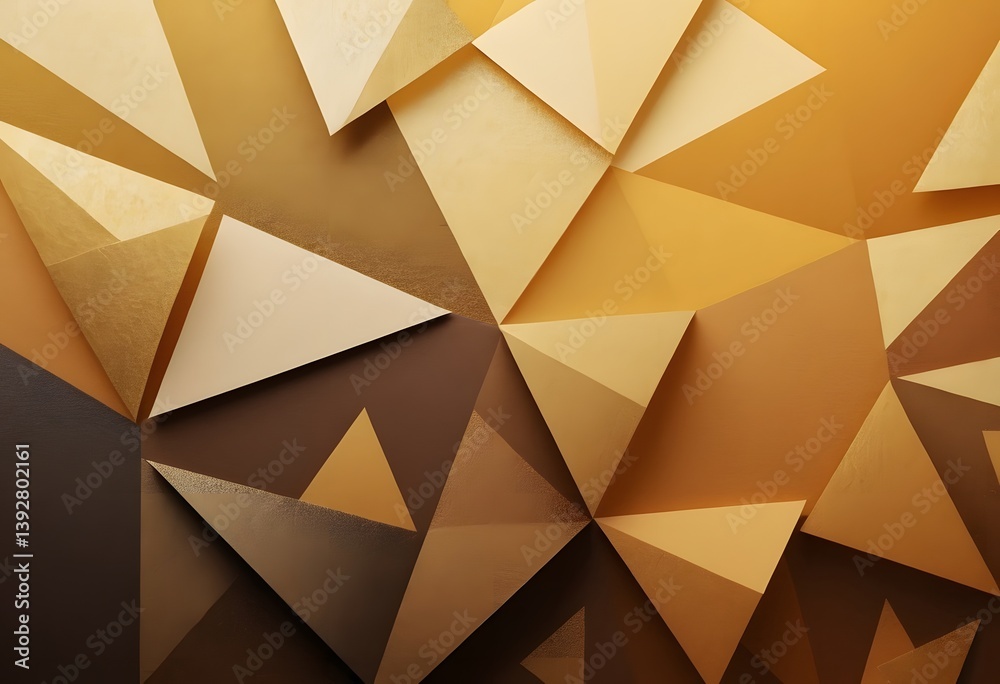Aufkleber Golden Abstract Texture Background, With Triangular Shapes, Providing Depth And Dimension. The Smooth Gradient, Creates An Elegant Appearance. Great For Invitations, Or Art Projects. Use It Now.
