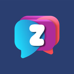 Letter Z chat app logo at colorful watercolor splash background. Color multiply style. Bubble speech vector typeface for labels  headlines  posters  cards etc.