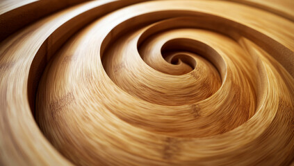 A close-up of wooden patterns swirling in an organic spiral, creating the illusion that they're floating and merging together. The wood has natural grain details with soft lighting to highlight 