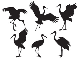 Heron Bird Silhouettes, icon, set, vector illustration