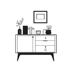 Cabinet, furniture, vector, transparent background, black and white style