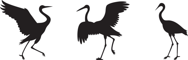 Heron Bird Silhouettes, icon, set, vector illustration