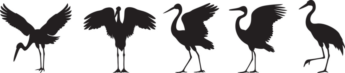 Heron Bird Silhouettes, icon, set, vector illustration