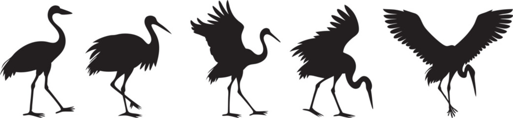 Heron Bird Silhouettes, icon, set, vector illustration