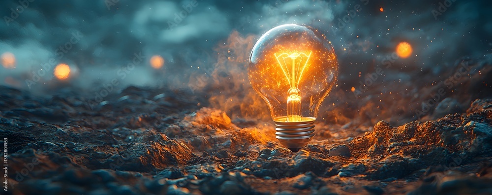 Wall mural glowing lightbulb floating in zero gravity space