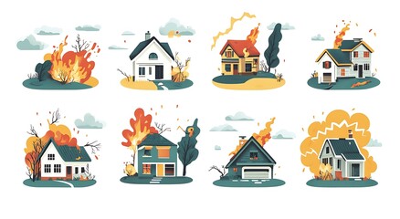 Obraz premium Flat cartoon set of natural disasters and storms