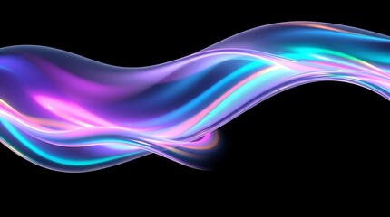 Abstract Holographic Flowing Ribbon with Iridescent Colors on Black Background