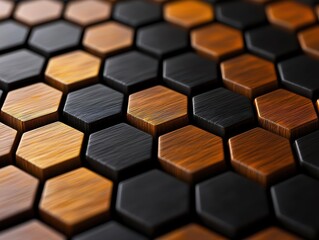 Fototapeta premium Sleek wooden modular puzzle with a futuristic honeycomb structure and a highend finish