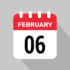 6 february calendar icon vector illustration background graphic design.