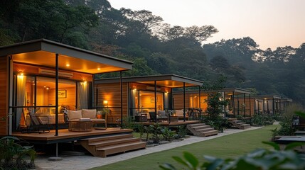 Obraz premium Forest cabins at twilight