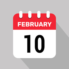 10 february calendar icon vector illustration background graphic design.