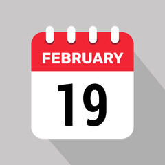 19 february calendar icon vector illustration background graphic design.