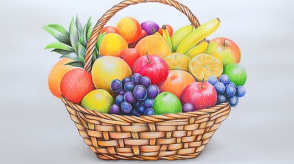 fruit basket icon doodle hand drawn. Cartoon colorful fruit basket line drawing clipart symbol. Vector illustration