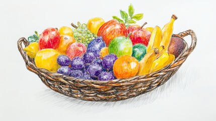 fruit basket icon doodle hand drawn. Cartoon colorful fruit basket line drawing clipart symbol. Vector illustration
