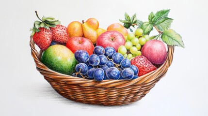 fruit basket icon doodle hand drawn. Cartoon colorful fruit basket line drawing clipart symbol. Vector illustration