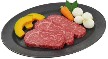 Isolated Plate of Wagyu Beef Slices