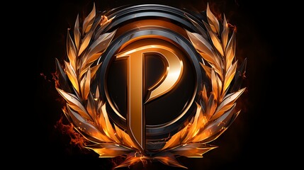 Fiery Golden P Logo with Laurel Wreath: A symbol of victory and prestige
